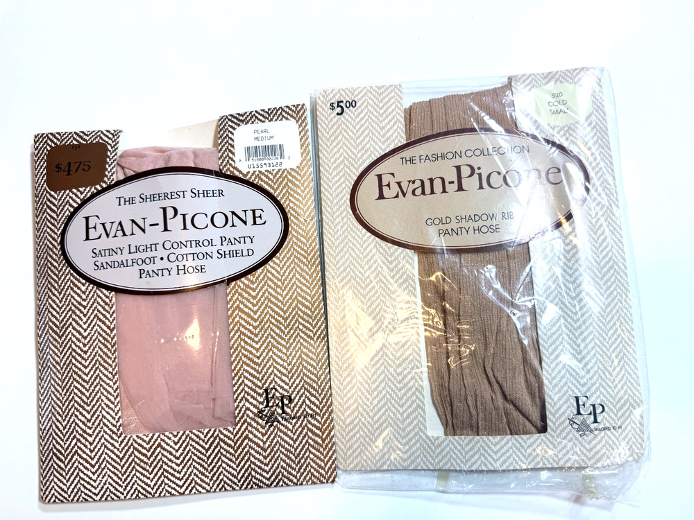 Vtg Evan-Picone Lot of 2 Panty Hose new in box Size A Pink and Gold